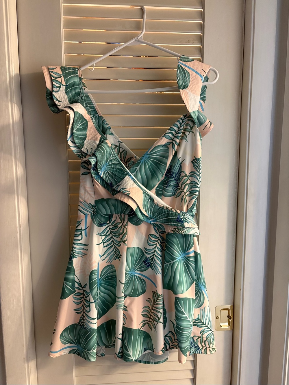 Green Tropical Leaf Ruffle Romper